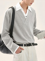 Men's Stripe Contrast Collar Long Sleeve Shirt SKUL29545