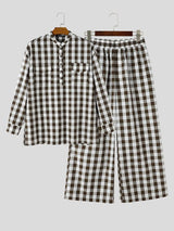 Men's Vintage Casual Gingham Plaid Two Pieces Outfit SKUL79539