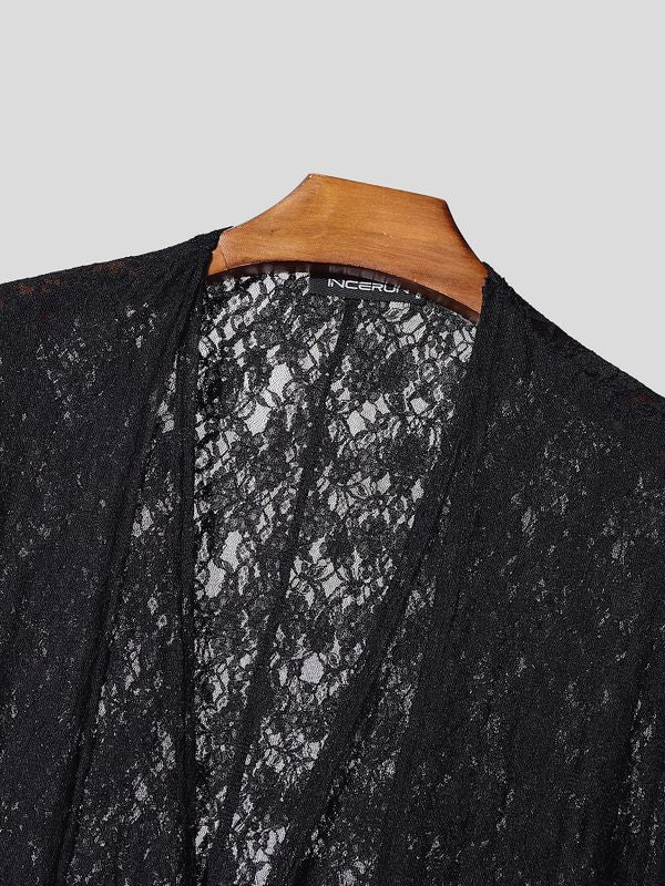 Men's Cape Patchwork Design Sheer Lace Jumpsuit SKUL53952