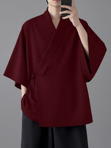 Men's Solid Color Asymmetric Placket 3/4 Length Sleeve Cardigan SKUL50533