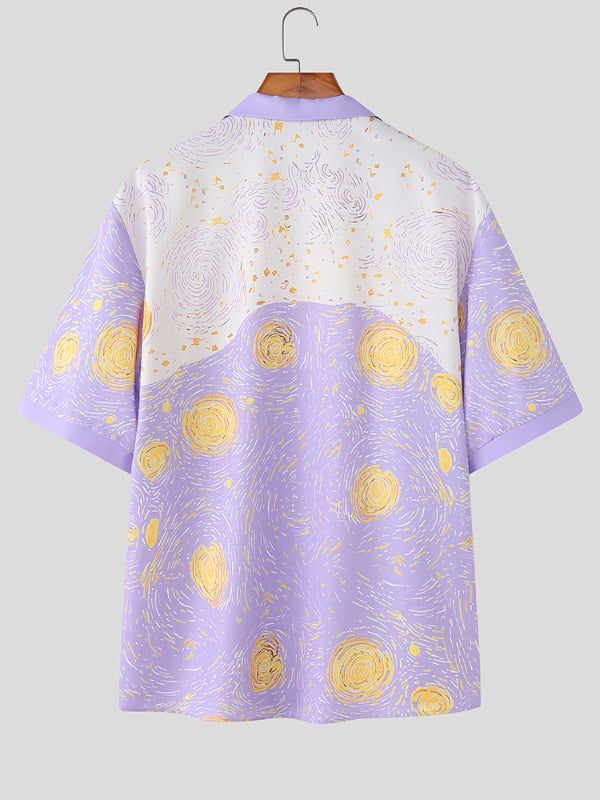 Men's Abstract Oil Painting Print Short Sleeve Shirt SKUL22786