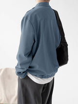 Men's Solid Color Stand Collar Casual Long Sleeve Shirt SKUL32034