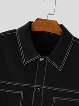 Men's Workwear Streetwear City Walk Contrast White Stitching Lapel Cropped Jacket SKUL84788