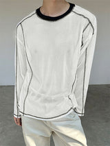 Men's Mesh Hollow Out Color Block Long Sleeve T-Shirt SKUL33866