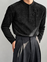 [Pre-order] Men's Smart Chic Art Exhibition 3D Rose Flower Ribbed Velvet Stand Collar Shirt SKUL89271