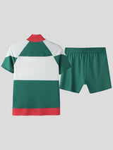 Men's Number Print Color Block Zip Two Pieces Outfit SKUL50007