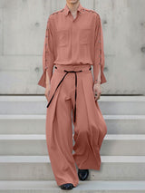 Men's Solid Color Button Two Pieces Outfit SKUL36610