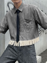 Men's Metal Chain Detail Fringe Patchwork Shirt SKUL54652