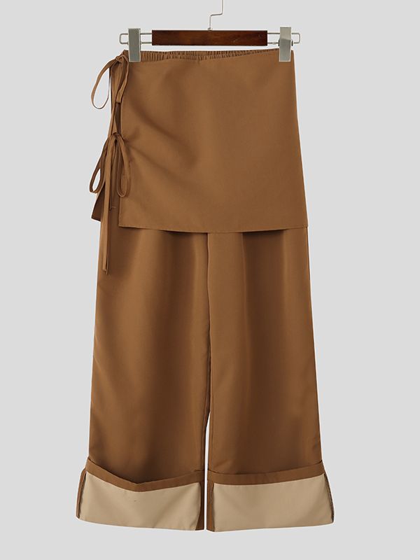 Men's Contrast Tie Rope Apron Style Loose Pant SKUL51261