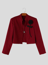 Men's Modern Gothic Red Carpet Stand Collar Floral Applique Long Sleeve Blazer SKUL85237