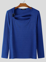 Men's Textured Knit Hollow Out Long Sleeve T-shirt SKUL48601