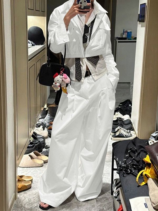 Men's Solid Color Cropped Zip Two Pieces Outfit SKUL41219