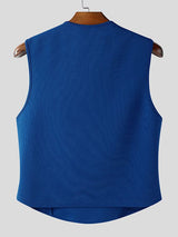 Men's Solid Color Textured Scarf Collar Tank SKUL47954