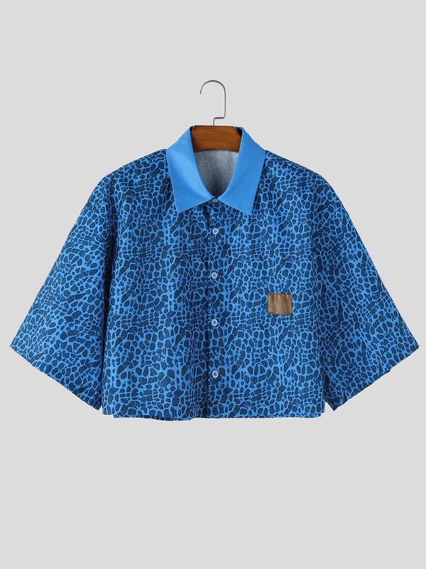 Men's Leopard Print Cropped Short Sleeve Shirt SKUL57156