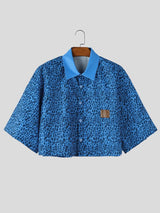 Men's Leopard Print Cropped Short Sleeve Shirt SKUL57156