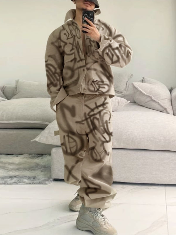 Men's Graffiti Print Contrast Color Two Pieces Outfit SKUL35077