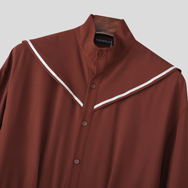 Men's Solid Color Waist Cinched Lantern Sleeve Shirt SKUL41012