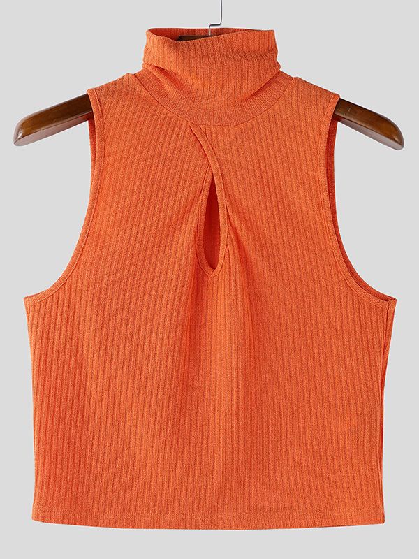 Men's Knit Textured Hollow Cropped Tank SKUL52631