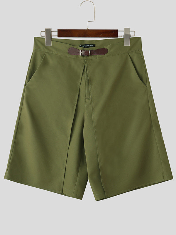 Mens Solid Color Layered Casual Short SKUL08487