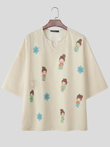 Men's Cartoon Print V Neck Half Sleeve T-Shirt SKUL38587