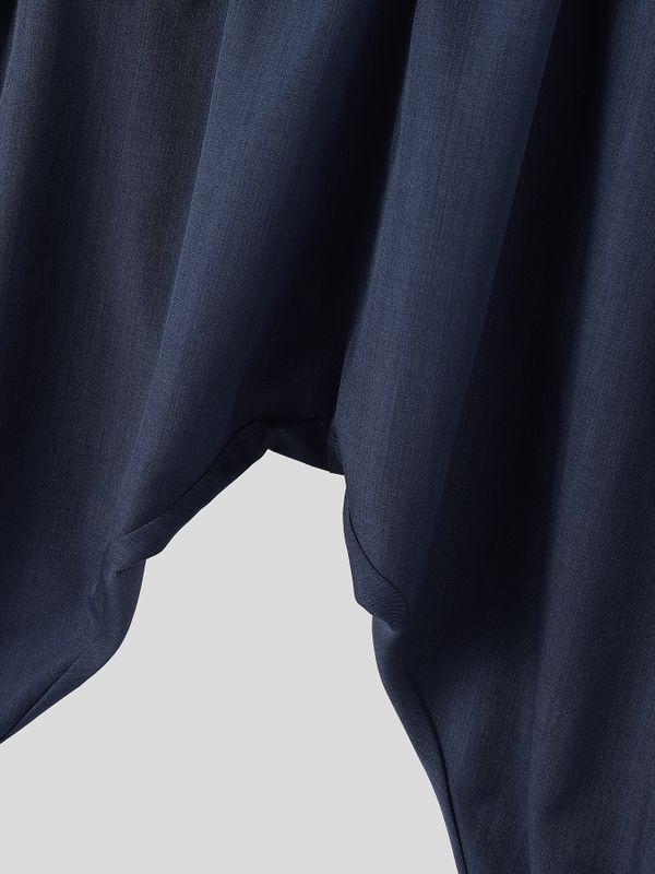Men's Avant-Garde Deconstructed Stage Runway Drop-Crotch Pleated Slit Hem Harem Pant SKUL86786