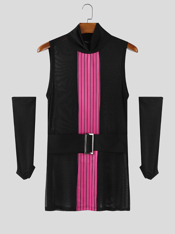 Men's Stripe Contrast Sheer Mesh Tank SKUL23558