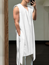 Men's Avant-Garde Asymmetrical Draped Longline Sleeveless Shirt SKUL62084