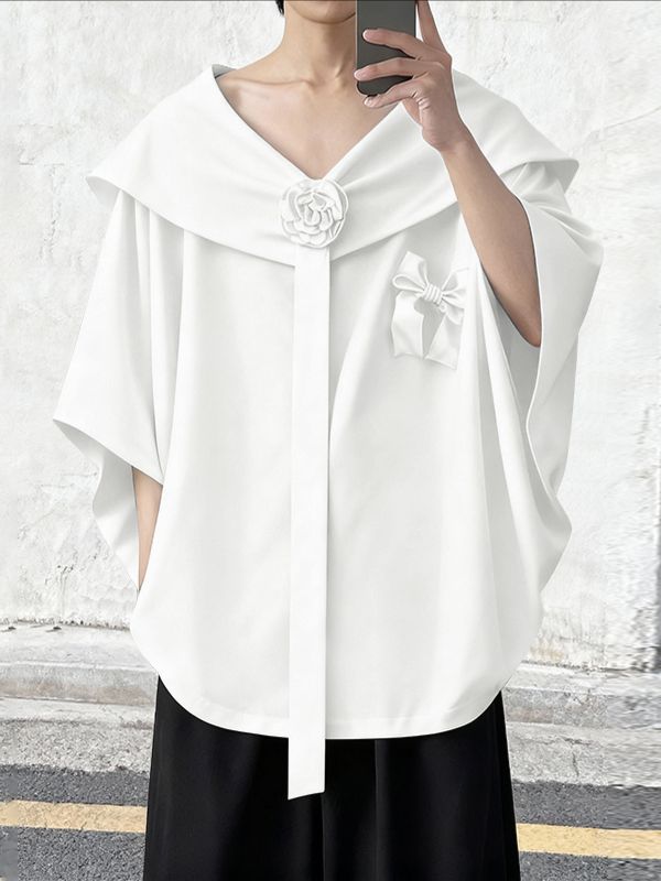 Men's 3D Floral Embellished Sailor Collar Shirt SKUL45074