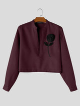 Men's Zen Minimalist Art Exhibition 3D Rose Flower Deep V-Neck Shirt SKUL85401