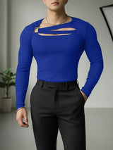 Men's Textured Knit Hollow Out Long Sleeve T-shirt SKUL48601