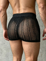 Men's Modern High-Street Sheer Open Mesh Honeycomb Fitted Short SKUL69694