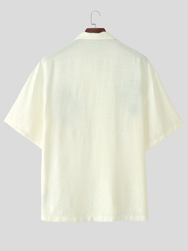 Mens Palm Tree Embroidered Short Sleeve Shirt SKUL14067