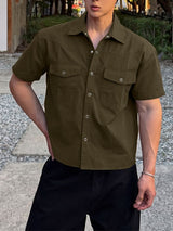 Men's American Vintage Western Utility Drop-Shoulder Short Sleeve Shirt SKUL75797