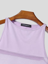 Men's Club Sexy Trend High Stretch Slim Fit Sheer Mesh Splicing Crew Neck Tank SKUL60134