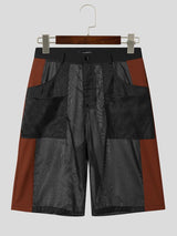 Men's See-Through Mesh Patchwork Wide Leg Front Pocket Loose Fit Short SKUL57798
