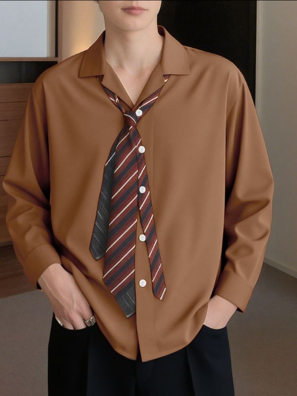 Men's Tie Print Long Sleeve Shirt SKUL32859