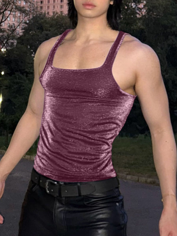 Men's Shiny Square Neck Casual Tank SKUL38050