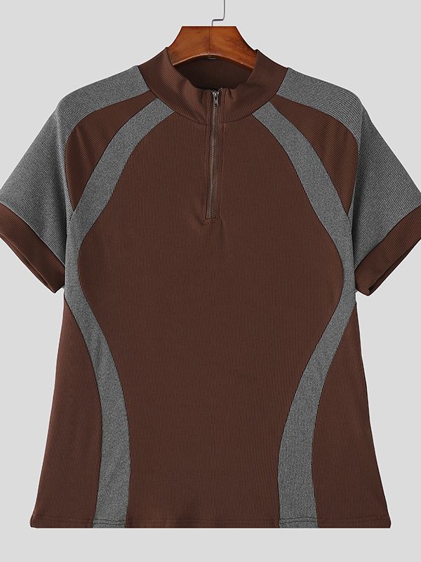 Men's Utility Style Contrast Color Short Sleeve T-shirt SKUL54077