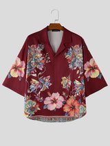 Men's Retro Hawaiian Aloha Aesthetic All-Over Floral Botanical Print Short Sleeve Shirt SKUL68401