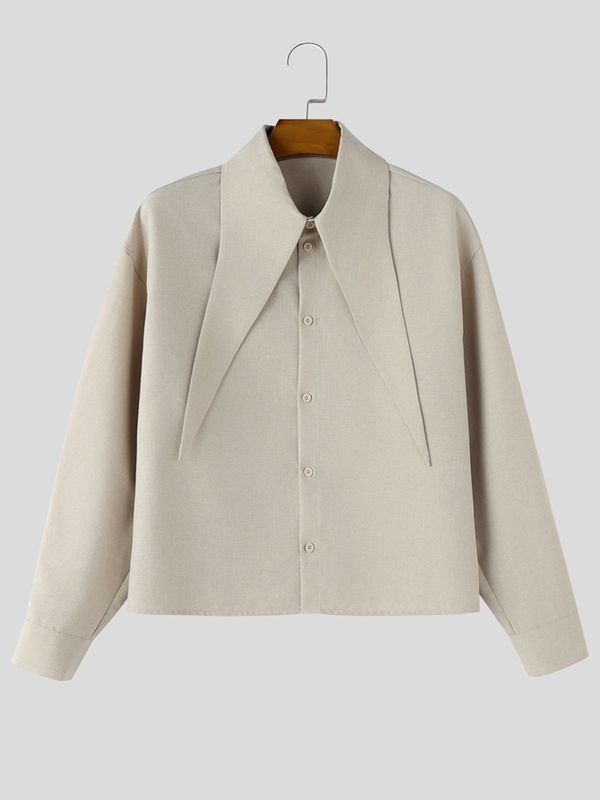 Men's High Street Early Autumn Drop Shoulder Cropped Long Sleeve Exaggerated Lapel Collar Shirt SKUL76420