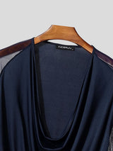 Men's Semi Sheer Mesh Draped Neck Long Sleeve T-shirt SKUL54094