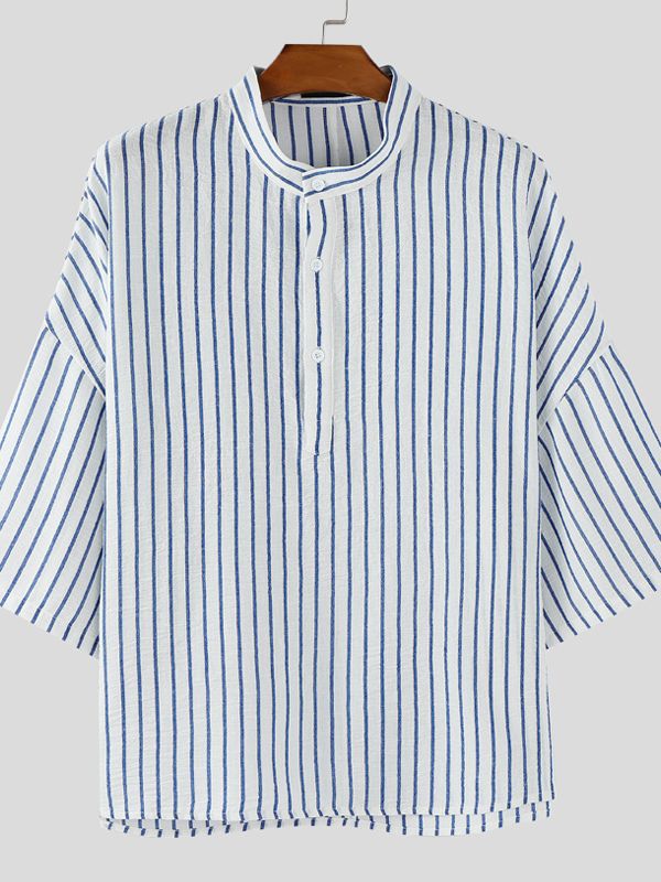 Men's Loose Stripe Half Sleeve Shirt SKUL28485