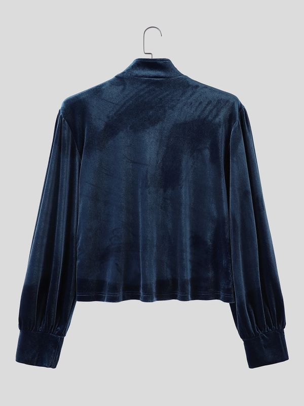 Men's Retro Aristocratic Velvet Lace-Up Mandarin Collar Poet Shirt SKUL80559