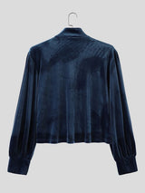 Men's Retro Aristocratic Velvet Lace-Up Mandarin Collar Poet Shirt SKUL80559