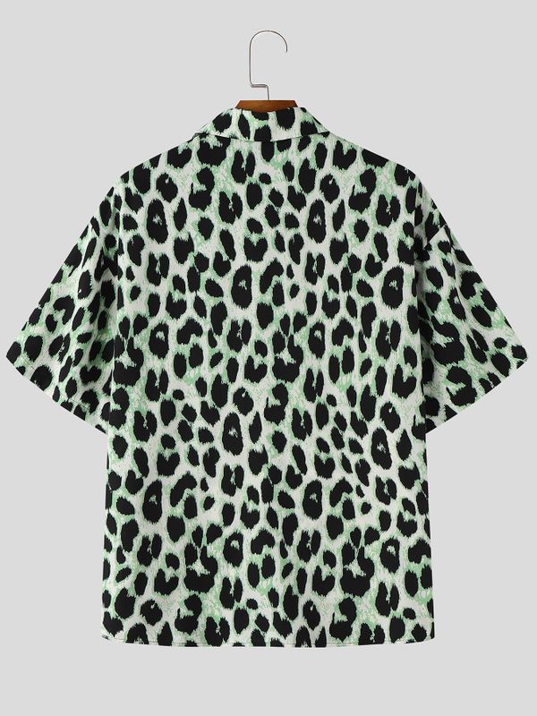 Men's Wild Retro Palette All-Over Leopard Print Short Sleeve Shirt SKUL72787