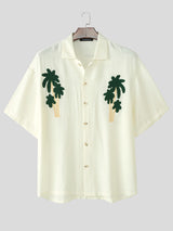 Mens Palm Tree Embroidered Short Sleeve Shirt SKUL14067