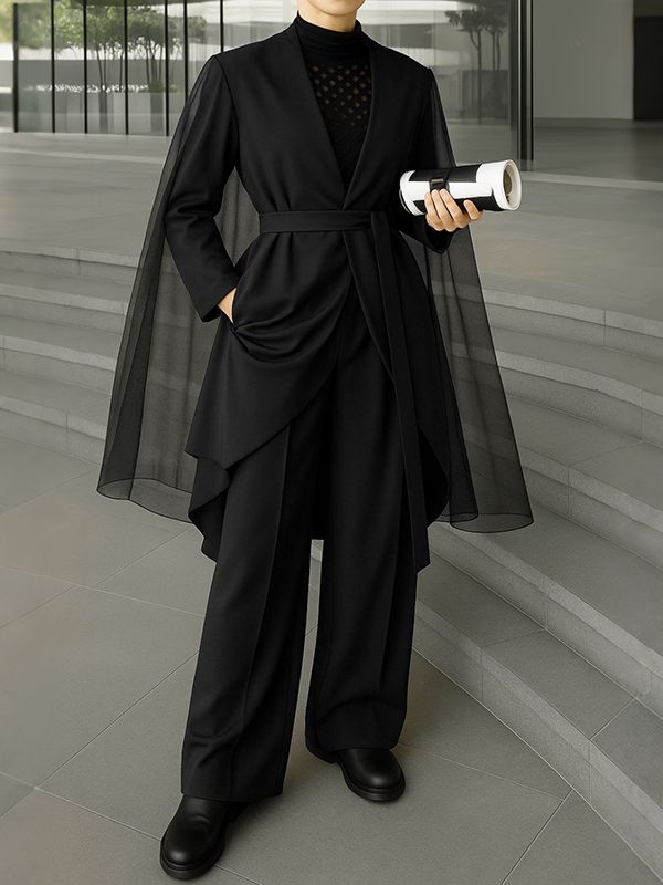 Men's Chiffon Sheer Flap Patchwork Two Pieces Outfit SKUL36616