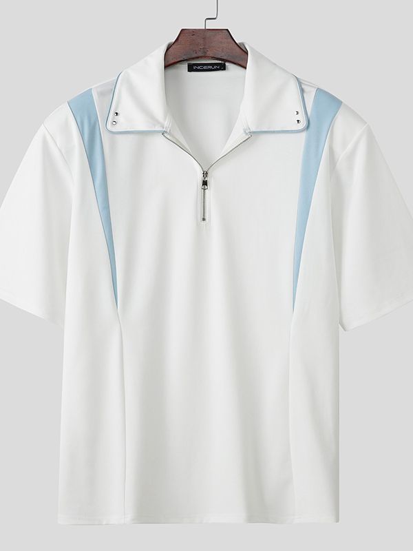 Men's Color Block Zip Lapel Shirt SKUL37556