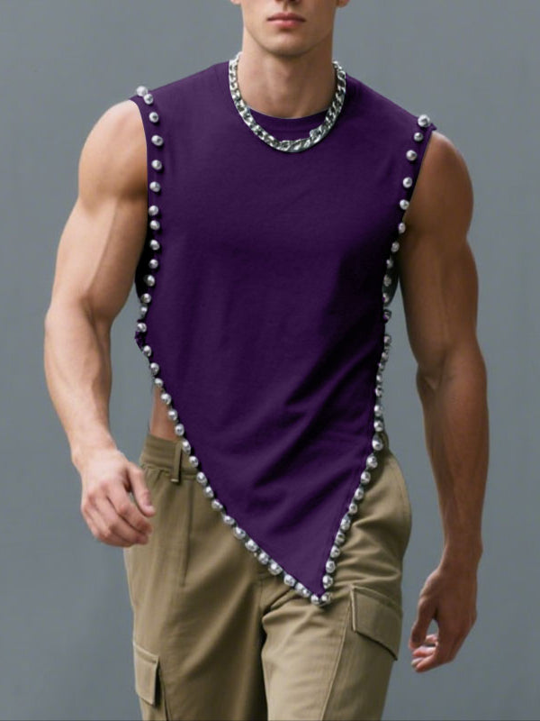 Men's Metal Bead Decor Irregular Hem Tank SKUL23927