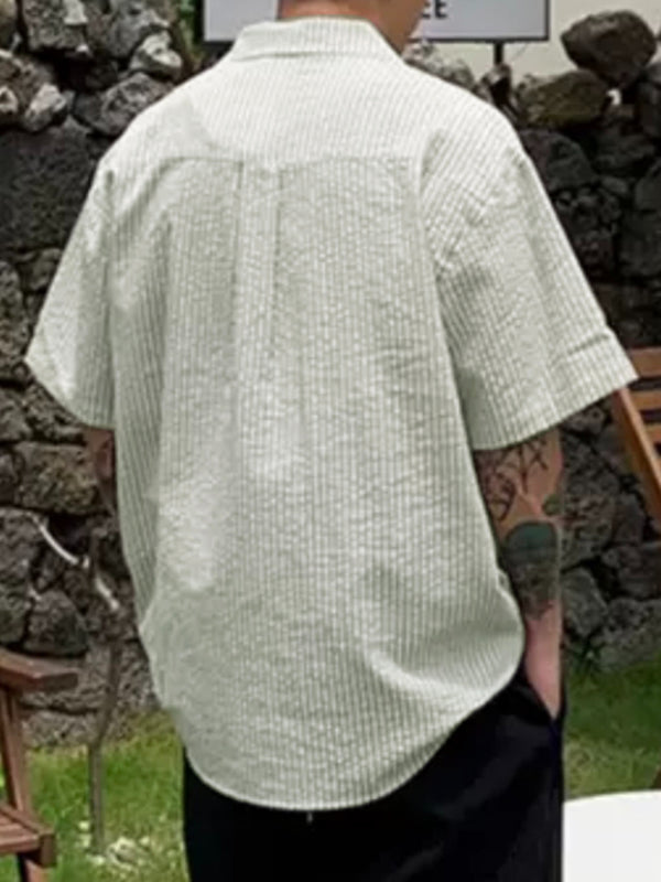 Men's Coconut Tree Embroidered Texture Short Sleeve Shirt SKUL15618